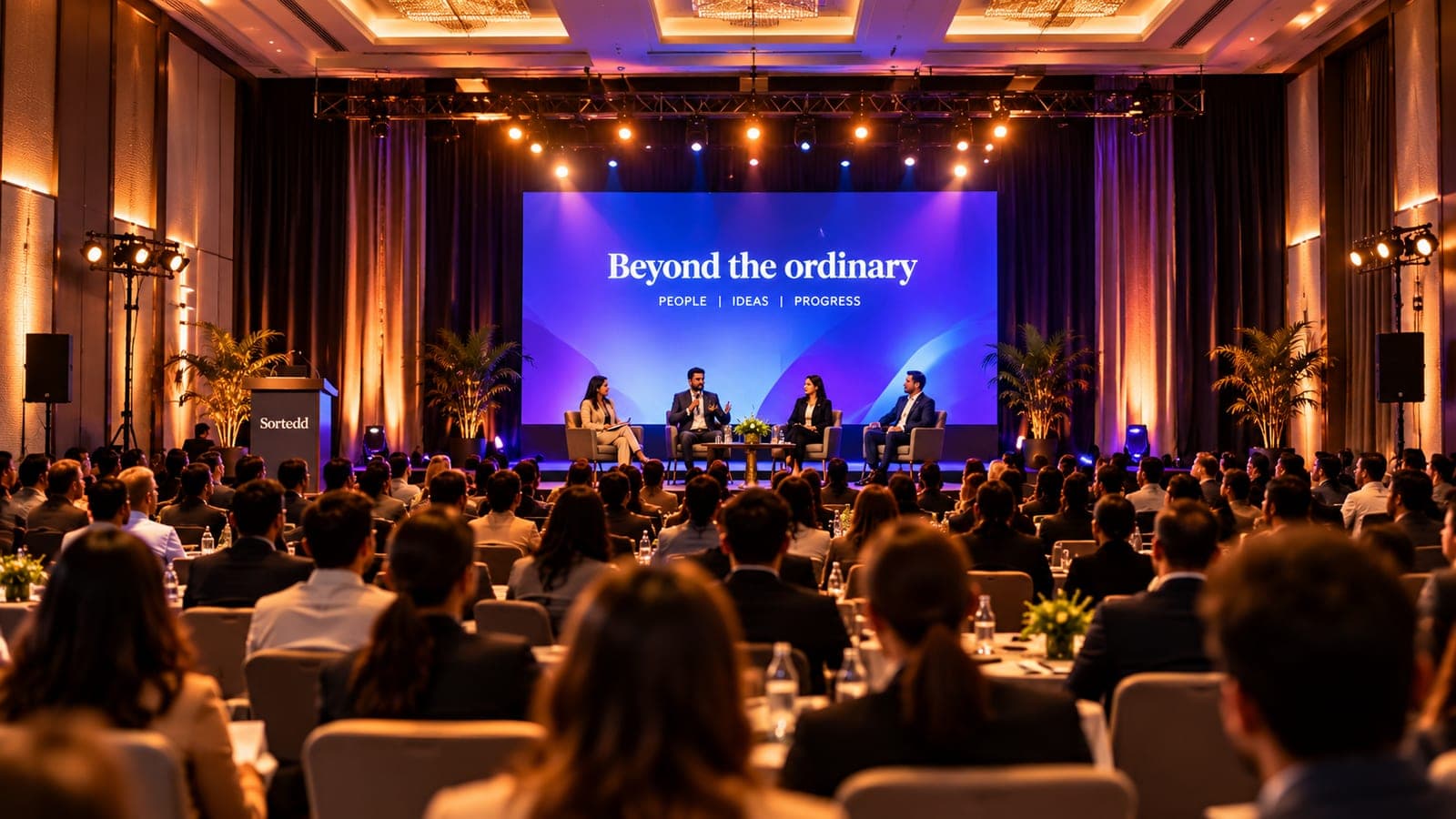 Panel discussion on stage at a corporate conference